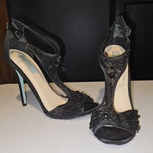 Betsey Johnson beaded heels blue sole